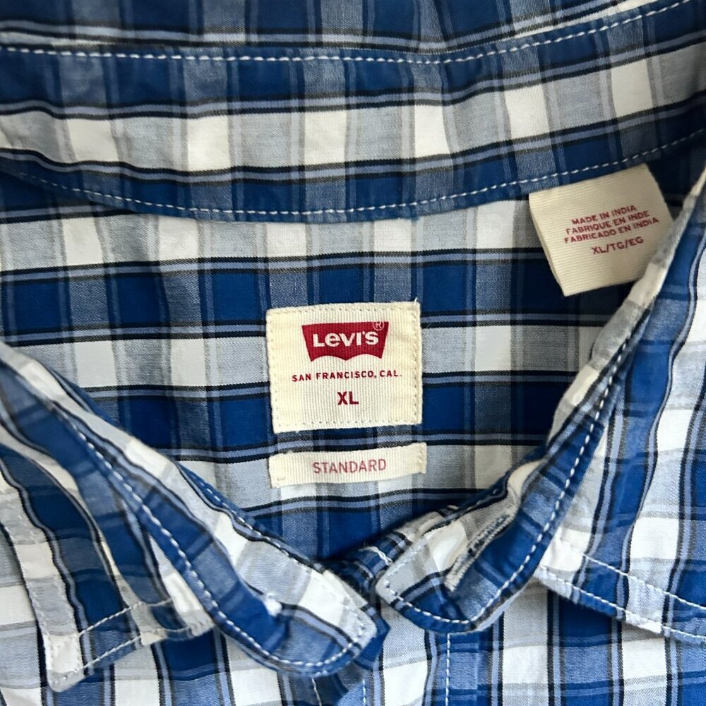 Levi's Long-sleeved Blue Plaid Men's Shirt Extra Large XL - Picture 4 of 5